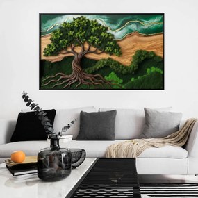 Autocolante retangular Árvore da Vida - Raízes esmeralda e douradas