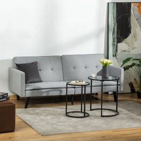 Sofá Cama de 3 Lugares Estofado em Tecido com Encosto Ajustável em 3 Posições e Pés de Madeira Sofá Moderno para Sala de Estar Escritório 198x81x81cm