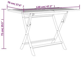 Mesa de jardim dobrável 120x70x75 cm teca maciça cinzento