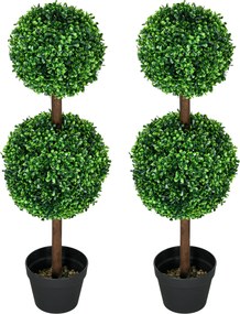 HOMCOM Conjunto de 2 árvores buxo artificial dupla bola com tronco e vaso incluídos - altura 90 cm verde | Aosom Portugal