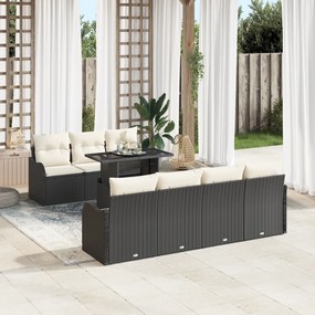 Conjunto de Sofá de Jardim de 8 Peças com Almofadas Preto Rattan Poli,