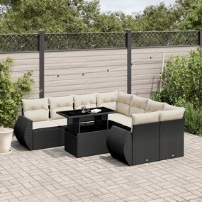 9 pcs conjunto de sofás p/ jardim c/ almofadões vime PE preto