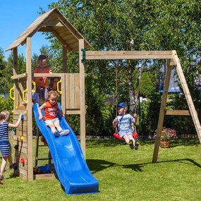 Parque infantil Crianças Exterior CAROL2 Com Escorrega, 1 baloiço, parede escalada, escada degraus metálicos