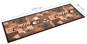 Tapete de cozinha lavável com design café 60x180 cm castanho