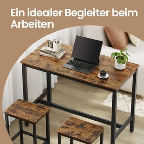 Conjunto de Mesa bar industrial com 2 bancos bar castanho escuro/vintage