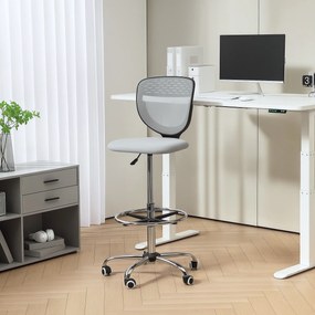 Cadeira de escritório ergonómica em malha, cadeira de desenho, altura e apoio para os pés ajustáveis, 59 x 59 x 106-126 cm, cinzenta