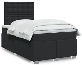 Cama boxspring com colchão 120x190 cm couro artificial preto