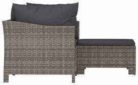 3 pcs conjunto lounge de jardim c/ almofadões vime PE cinzento