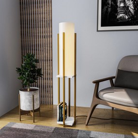 Candeeiro de Chão Shelf Lamp – Dourado e Branco – 25x25x130 cm