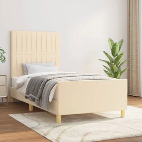 Estrutura de cama c/ cabeceira tecido cor creme 90x190 cm