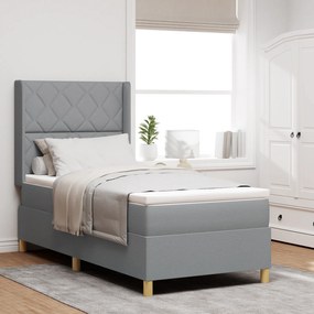 Cama Box com Colchão e Luz LED Cinza Claro 90x190 cm Tecido