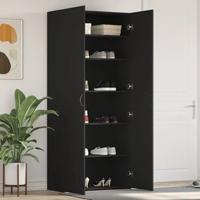 Armário de Sapatos Preto 80x35,5x180 cm Em Madeira Compensada