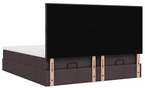Estrutura de cama otomana com colchões tecido castanho escuro