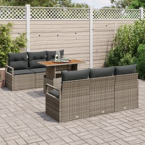 Conjunto de Sofá Jardim vidaXL 7 Peças com Almofadas Cinza Rattan de P