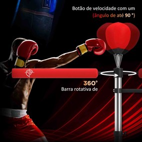 Punching Ball de Boxe com Altura Ajustável com 2 Bolas de Velocidade Barra Giratória 360° 88x50x160-230 cm Vermelho e Preto