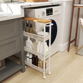 Carrinho de cozinha estreito 4 níveis com Rodas 13 x 45,4 x 77 cm cor de carvalho branco