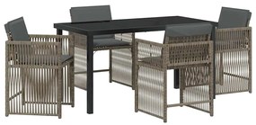 Conjunto de Jantar de Jardim 5 Peças com Almofadas Cinzas em Rattan Si