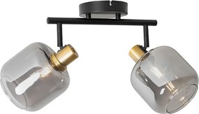 Foco de teto preto com dourado e vidro fumê 2 luzes - Zuzanna