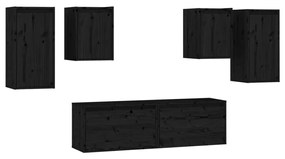 Móveis de TV 6 pcs madeira de pinho maciça preto