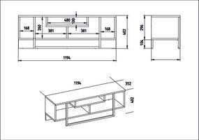Móvel TV Asal – Branco e Preto – 119,4 x 40,2 x 35,2 cm