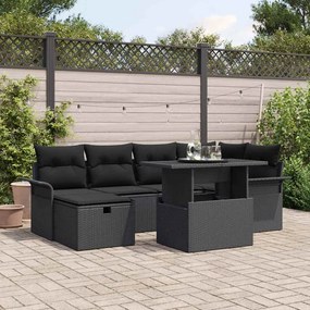 Conjunto de Sofá de Jardim vidaXL de 7 Peças com Almofadas Preto Rattan Polímero