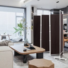 Biombo divisor de sala dobrável com 6 painéis Tela de privacidade Base de suporte de aço para escritório doméstico Castanho