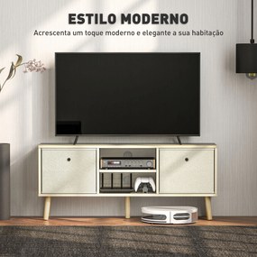 Móvel de TV para Televisores de até 50 Polegadas com 2 Gavetas de Tecido 2 Prateleiras Abertas 110x29x46,5 cm Madeira Clara e Bege