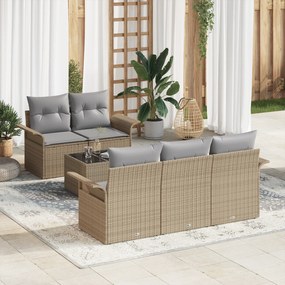 Conjunto de Sofás de Jardim de 6 Peças com Almofadas Bege Rattan Polié