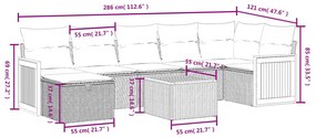 8 pcs conjunto de sofás p/ jardim com almofadões vime PE bege