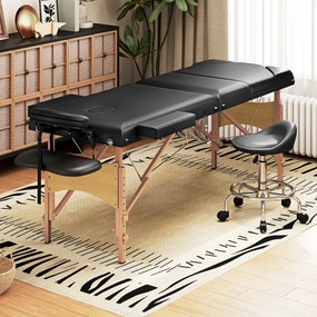 Marquesa de Massagem Dobrável Portátil com Altura Ajustável Apoio de Cabeça Apoios de Braço Acolchoados 215x60x64-89 cm Preto