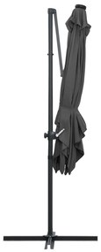 Guarda-sol cantilever luzes LED/poste aço 250x250 cm antracite
