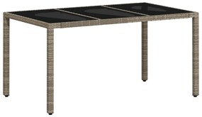 Mesa de jardim c/ tampo vidro 150x90x75 cm vime PE cinza-claro