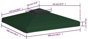 Cobertura de substituição p/ gazebo 310 g/m² verde 3x3 m