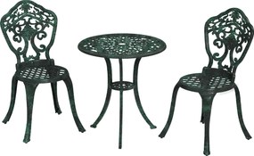 Outsunny Conjunto Bistrô para Jardim em Alumínio 3 Peças 2 Cadeiras + Mesa Redonda Efeito Ferro Forjado | Aosom Portugal