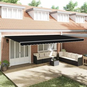 vidaXL Toldo Retrátil Manual Preto 600 × 300 cm Poliéster e Aço