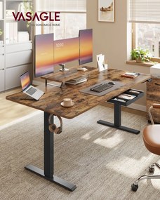 Secretária elétrica com altura ajustável, suporte para monitor e USB 160 x 80 x (72-120) cm castanho vintage