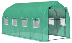 Outsunny Estufa tipo Túnel 4x2x2 m Estufa de Exterior com 8 Janelas de Malha e Porta Estufa de Cultivos para Pátio Jardim Verde