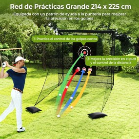 Rede de treino de golfe com redes laterais amovíveis, tecido branco e saco de transporte portátil para uso interior e exterior, 214x300x225 cm