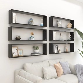 vidaXL Estantes de parede cúbicas 6pcs contr. 100x15x30cm preto brilh.