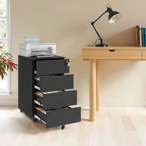 Bloco gavetas escritório com rodas e 4 gavetas 45 x 39 x 55 cm (P x L x A) Preto
