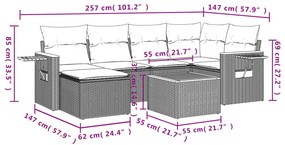 7 pcs conjunto de sofás p/ jardim com almofadões vime PE bege