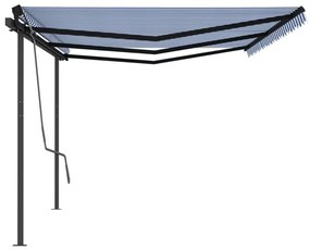 Toldo retrátil automático com postes 6x3 m azul e branco