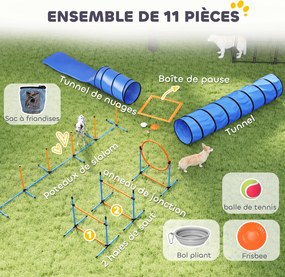 Conjunto de agilidade para cães com 11 peças, percurso de obstáculos com 2 túneis, saltos ajustáveis, laranja e azul
