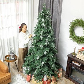 Árvore de Natal Artificial 210 cm Ramos Realistas com Efeito Neve Árvore de Natal com Suporte em Aço Base Dobrável Verde