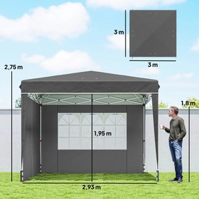 Tenda de jardim para exterior 3x3 m, tenda dobrável com paredes laterais, proteção UV 50+, saco de transporte, cinzento
