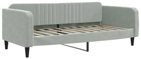 Sofá-cama c/ gavetão e colchões 90x190 cm veludo cinzento-claro