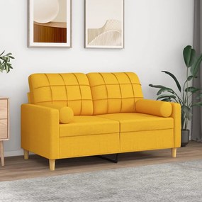 vidaXL Sofá 2 lug. c/ almofadas/almofadões 120 cm tecido amarelo-claro