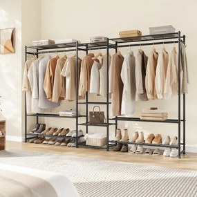 Guarda roupa aberto 30 x 206,4 x 157,1 cm com 10 prateleiras e 3 varões para cabides Preto