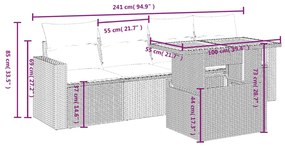 5 pcs conjunto sofás de jardim com almofadões vime PE preto