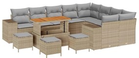 Conjunto de Sofá de Jardim vidaXL de 13 Peças com Almofadas Bege Ratta